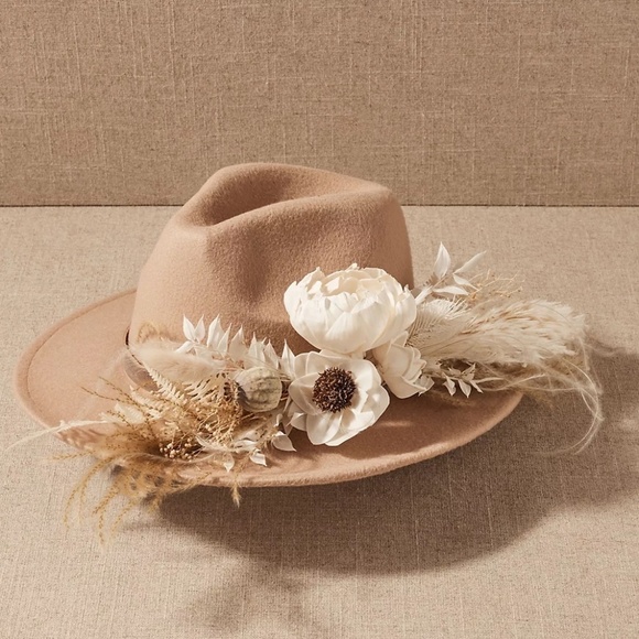 NWOT BHLDN Thirteen48 Anthropologie Kara Floral Embellished Tan Felt Hat - Picture 1 of 13